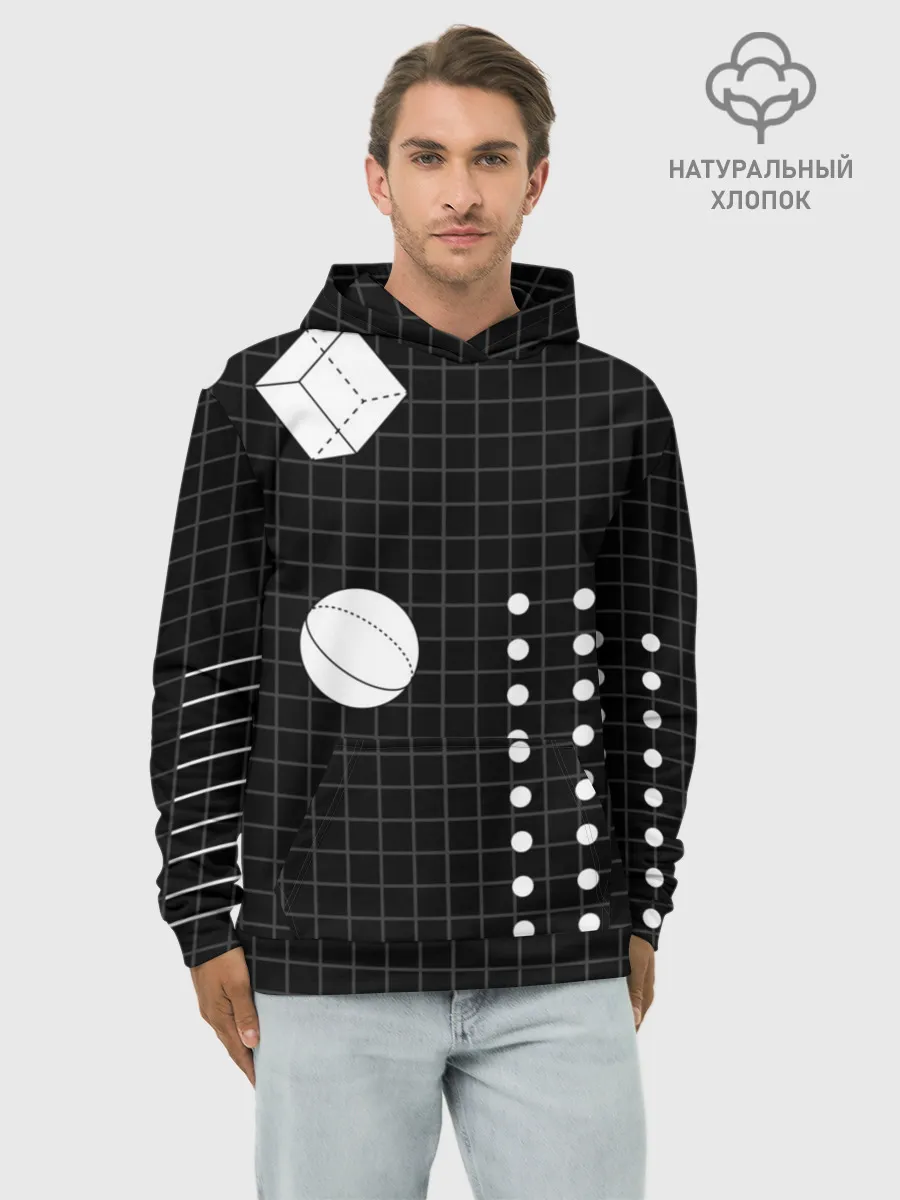 Худи мужской база хлопок / Черно-белые фигуры 3D