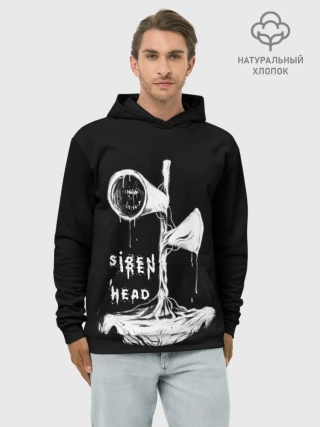 Худи мужской база хлопок / Сиреноголовый ЧБ Siren Head