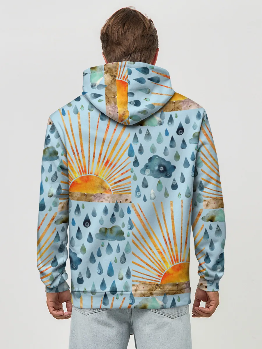 Худи мужской база хлопок / Осенний паттерн: Дождь и солнце