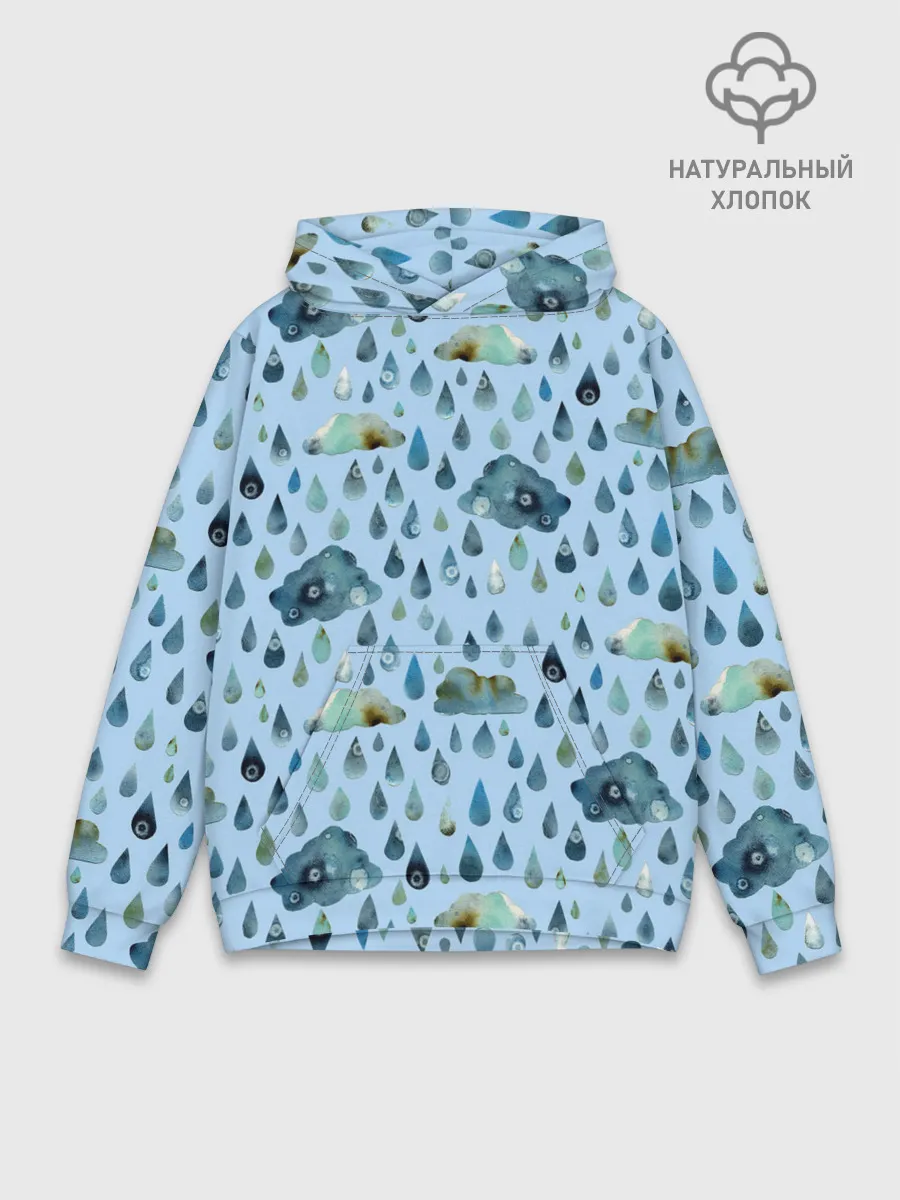 Худи мужской база хлопок / Дождливая осень.Тучки и дождь