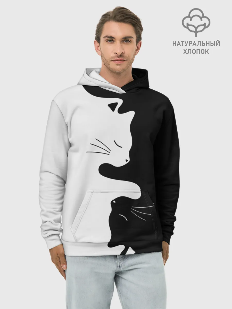 Худи мужской база хлопок / Коты инь янь