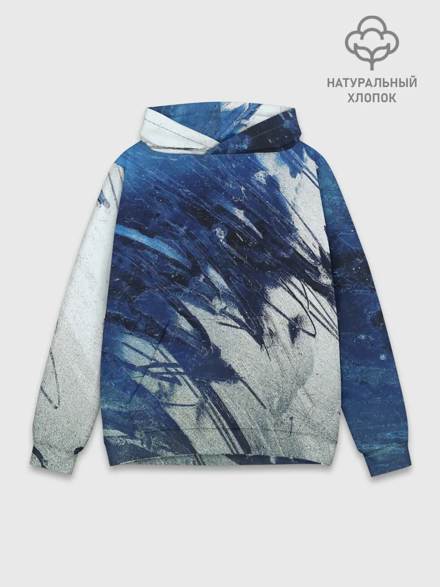 Худи мужской база хлопок / Серо-синее абстрактное