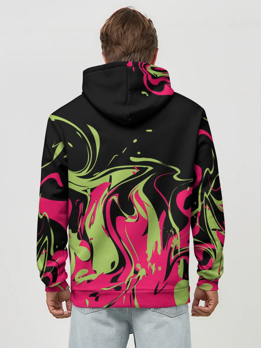 Худи мужской база хлопок / Черно малиновый абстрактный