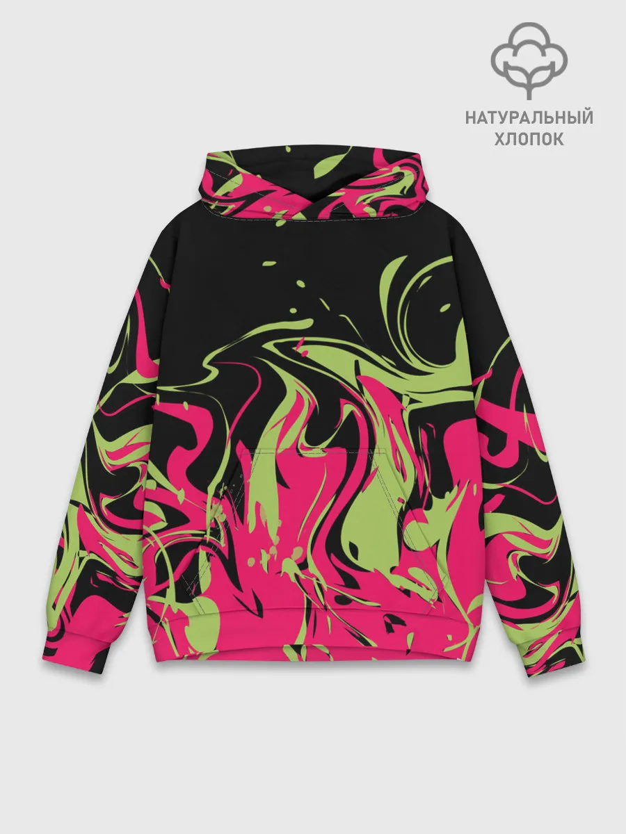 Худи мужской база хлопок / Черно малиновый абстрактный