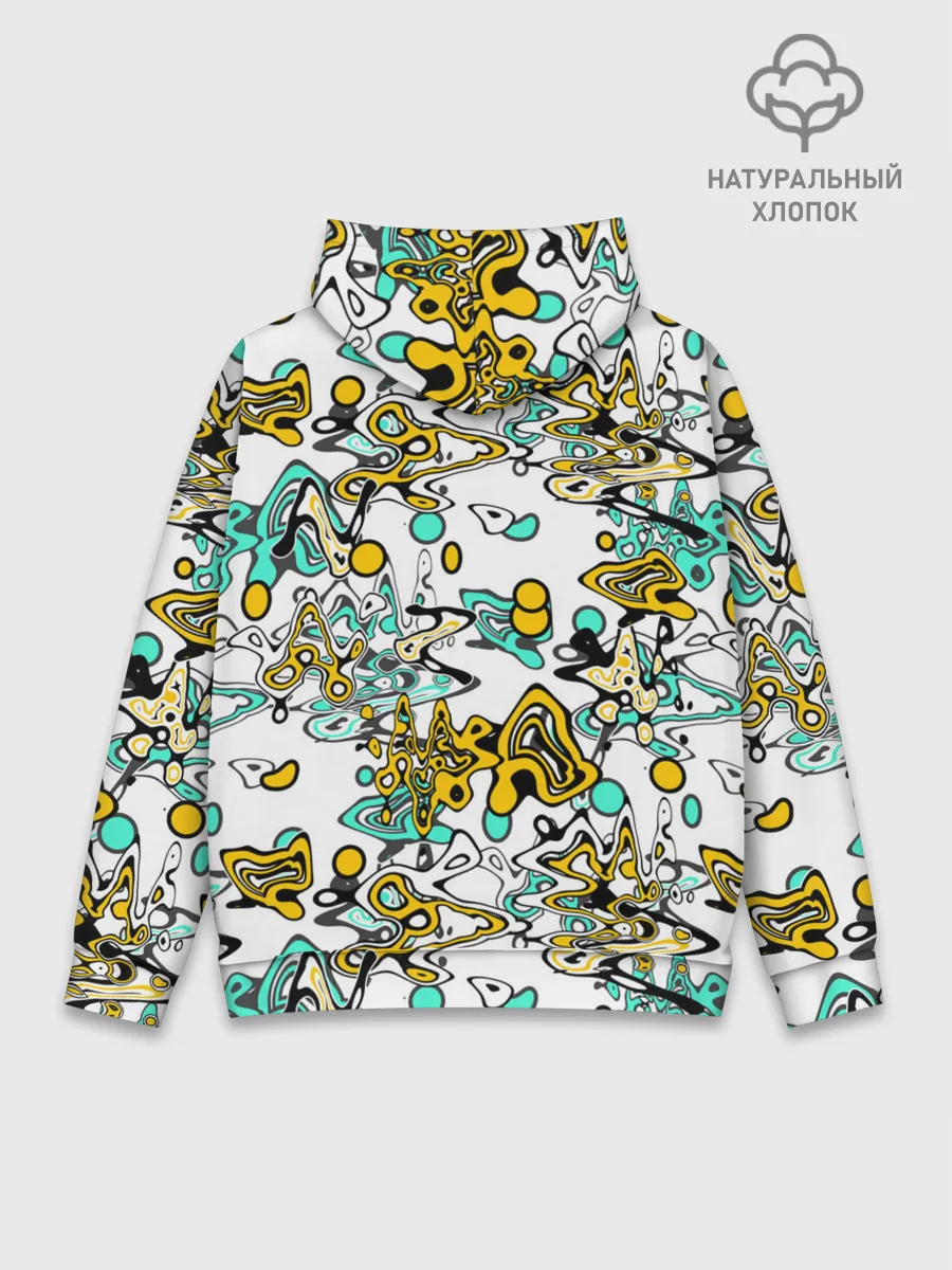 Худи мужской база хлопок / Бирюзово-желтый узор