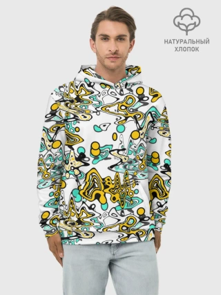 Худи мужской база хлопок / Бирюзово-желтый узор