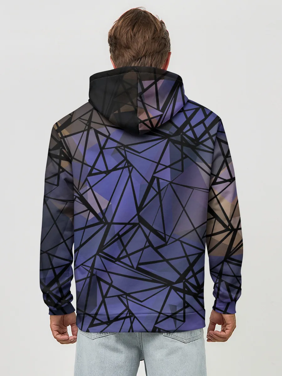 Худи мужской база хлопок / Синий-бежевый абстрактный узор