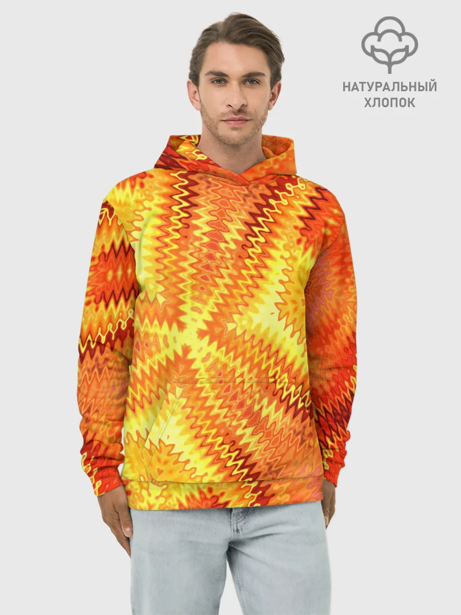 Худи мужской база хлопок / Желто-оранжевая абстракция