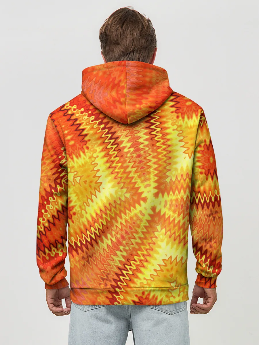 Худи мужской база хлопок / Желто-оранжевая абстракция