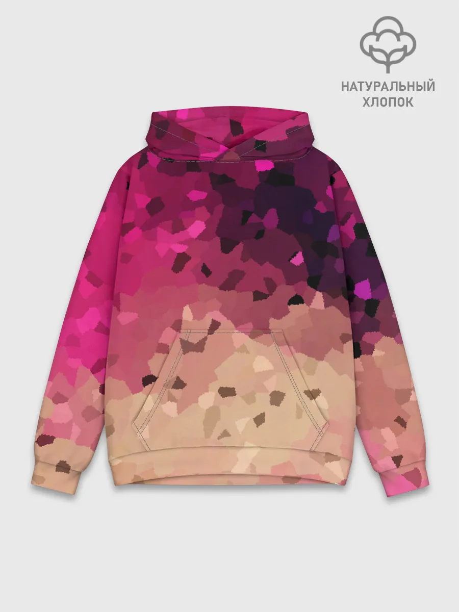 Худи мужской база хлопок / Бежево-малиновый абстрактный