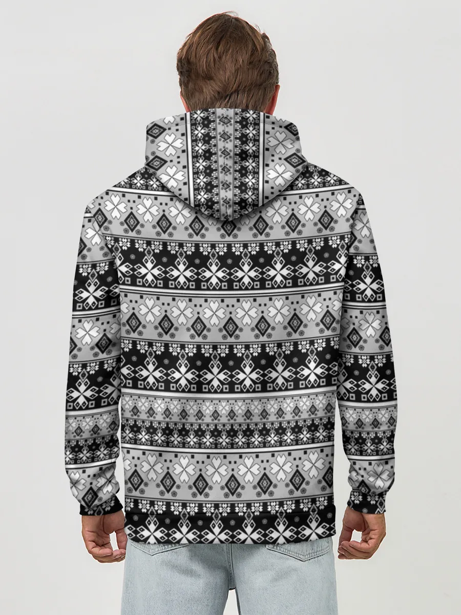 Худи мужской база хлопок / Черно-белый орнамент