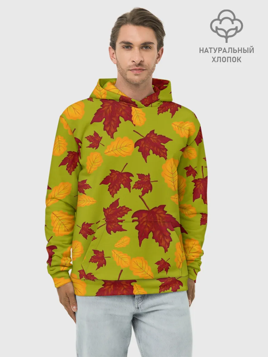 Худи мужской база хлопок / осенние листья клён и дуб