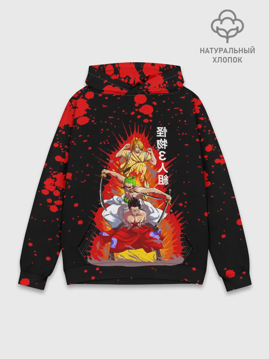 Худи мужской база хлопок / Санджи, Зоро и Луффи One Piece