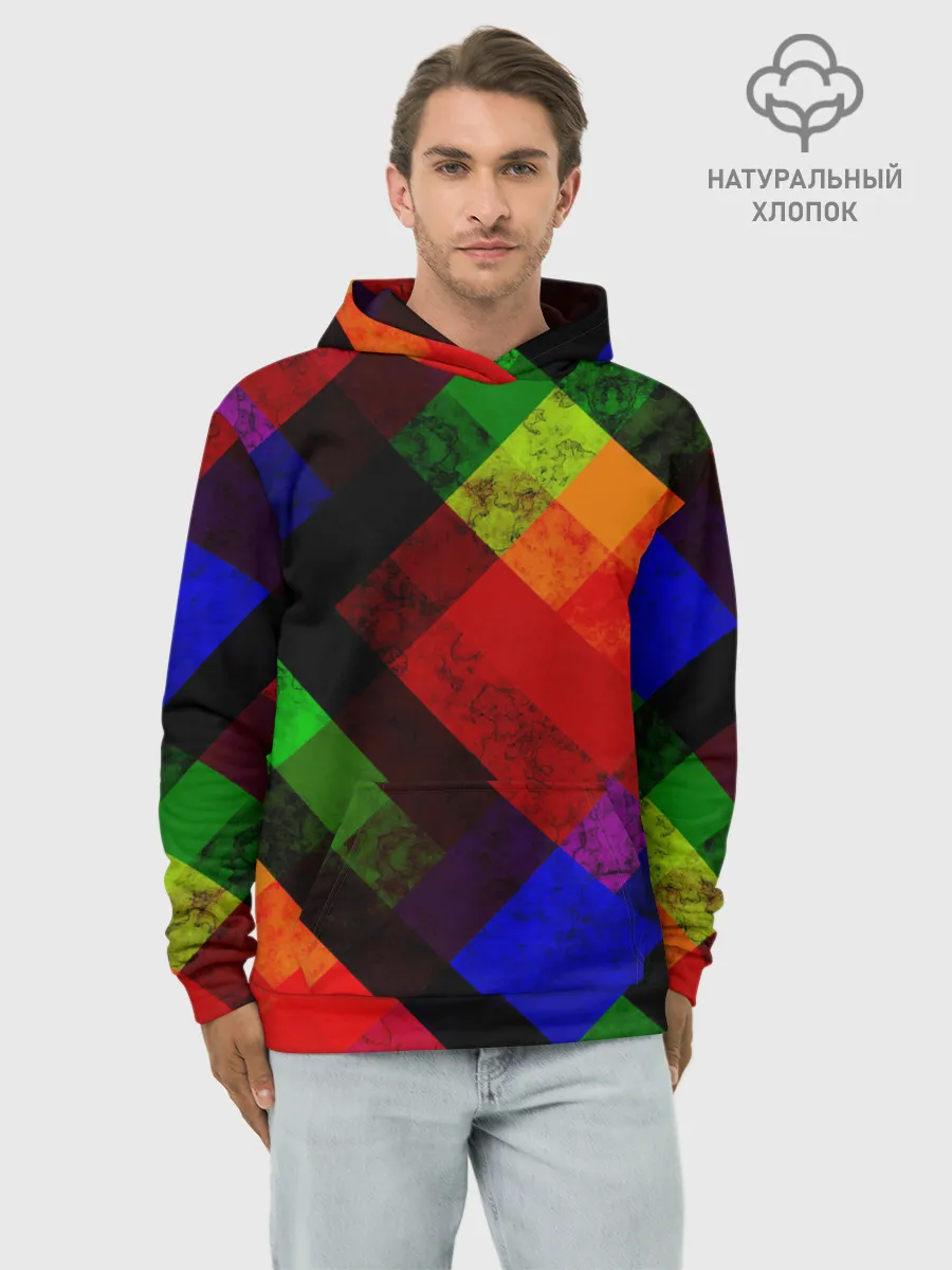 Худи мужской база хлопок / Яркий геометрический узор