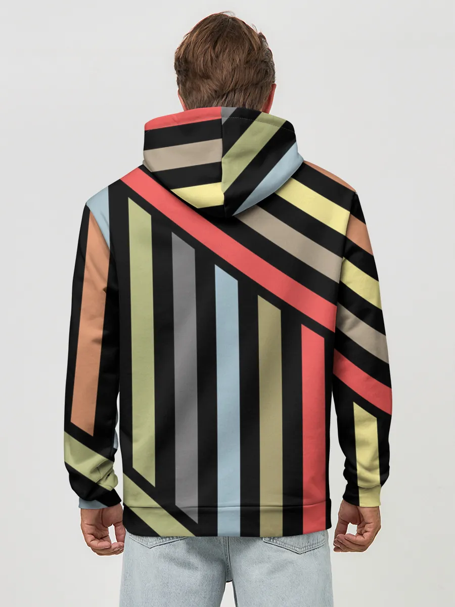 Худи мужской база хлопок / Абстрактный полосатый узор