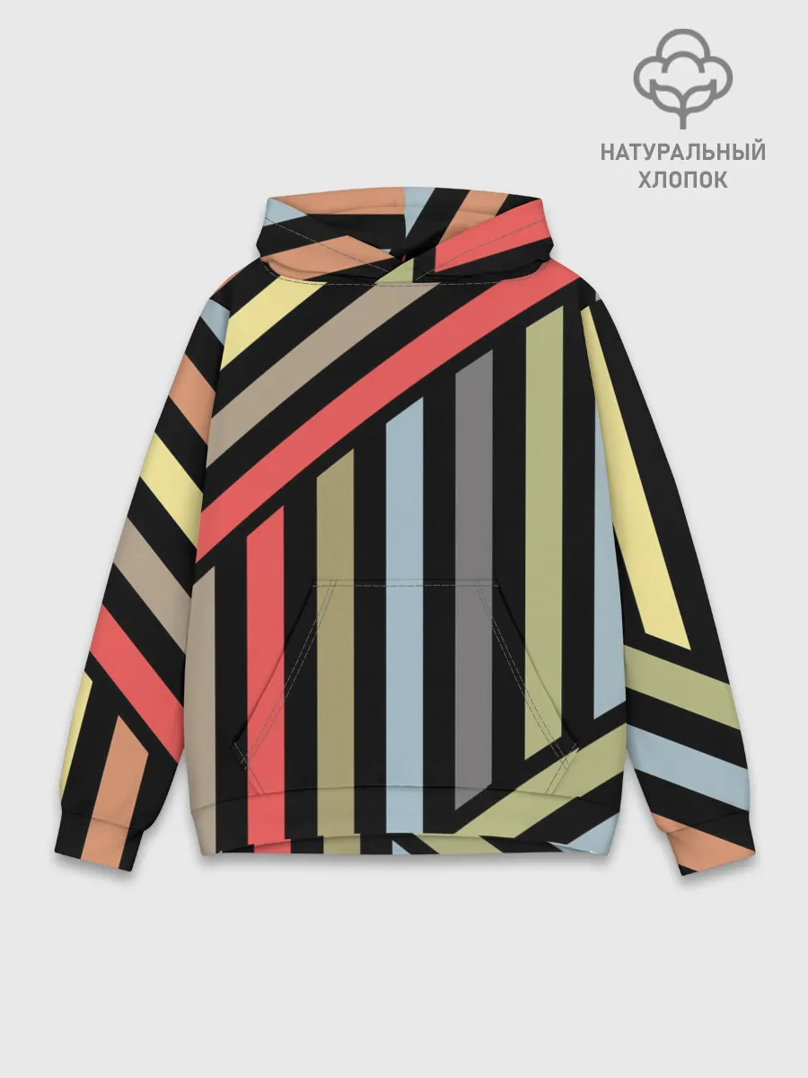 Худи мужской база хлопок / Абстрактный полосатый узор