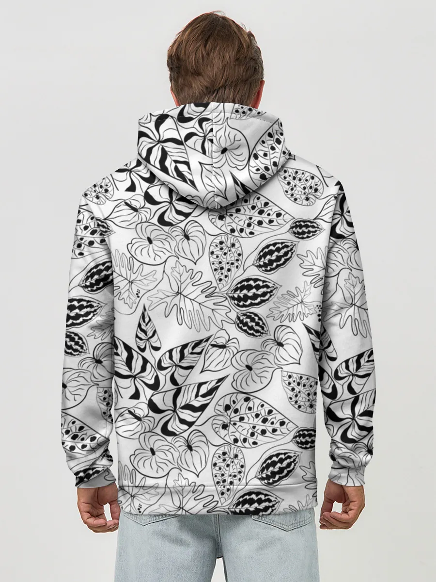 Худи мужской база хлопок / Черно-белый узор Тропики