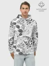 Худи мужской база хлопок / Черно-белый узор Тропики