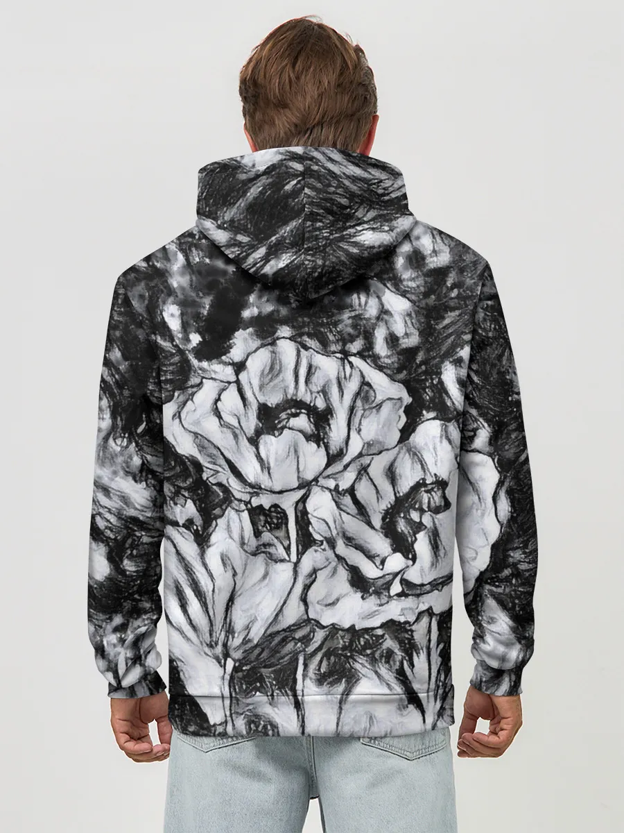 Худи мужской база хлопок / Черно-белый узор. Маки.