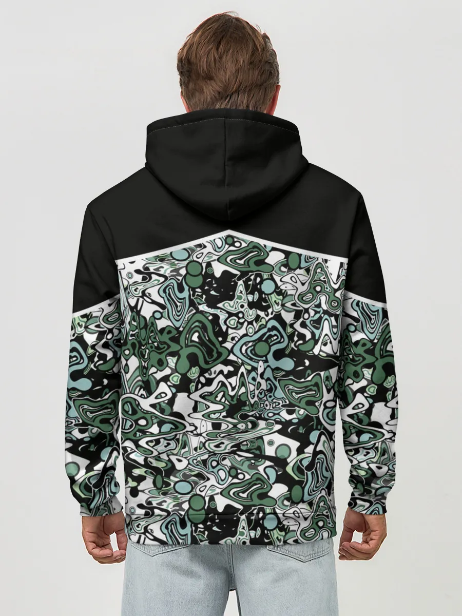 Худи мужской база хлопок / Черно-зеленые каракули