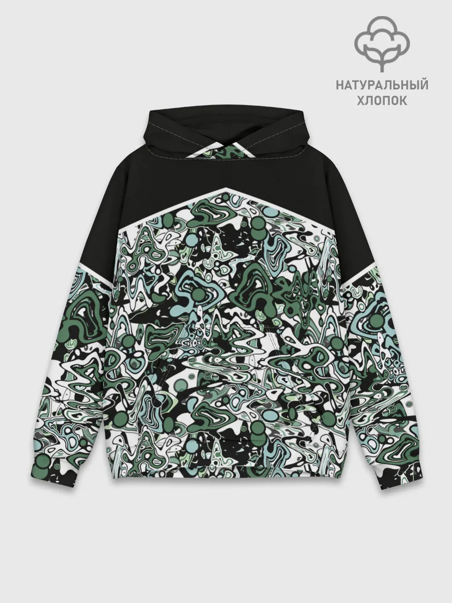 Худи мужской база хлопок / Черно-зеленые каракули