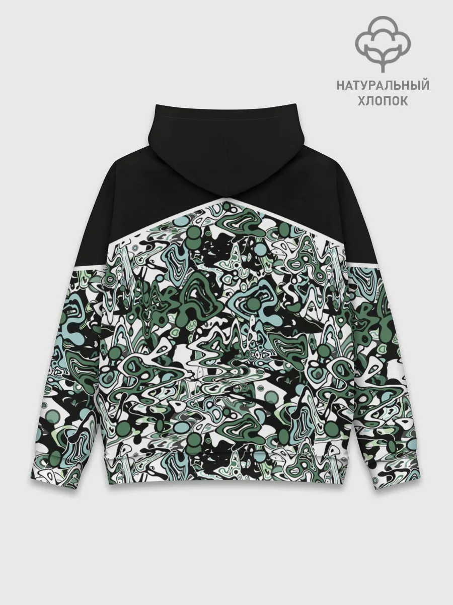 Худи мужской база хлопок / Черно-зеленые каракули