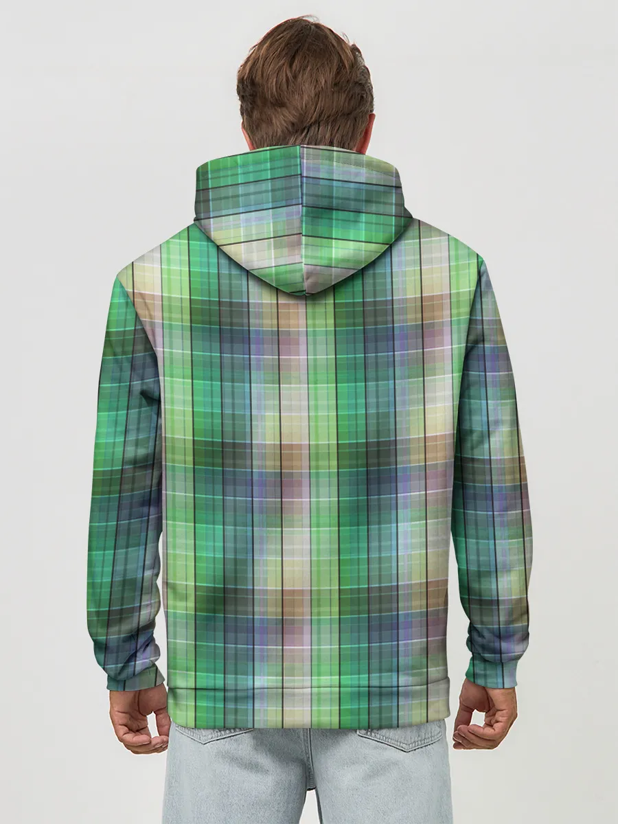 Худи мужской база хлопок / Зеленый клетчатый узор