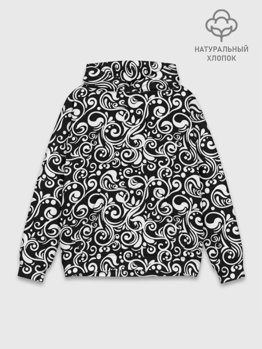 Худи мужской база хлопок / Черно-белая роспись