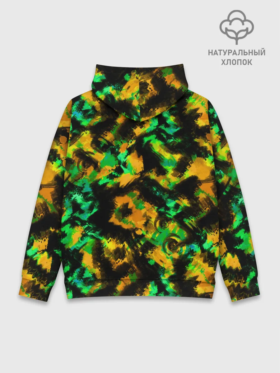 Худи мужской база хлопок / Абстрактный желто-зеленый узор