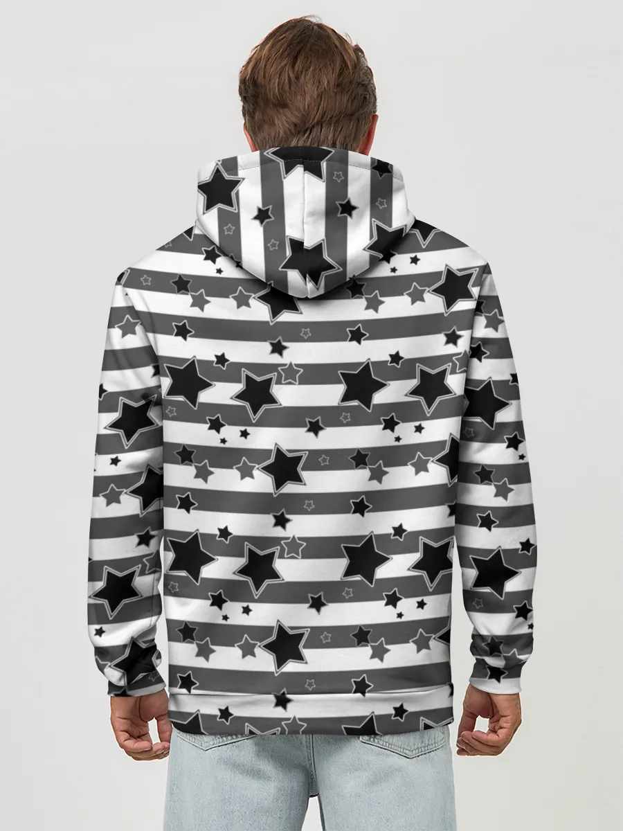 Худи мужской база хлопок / Черно-белый полосатый узор