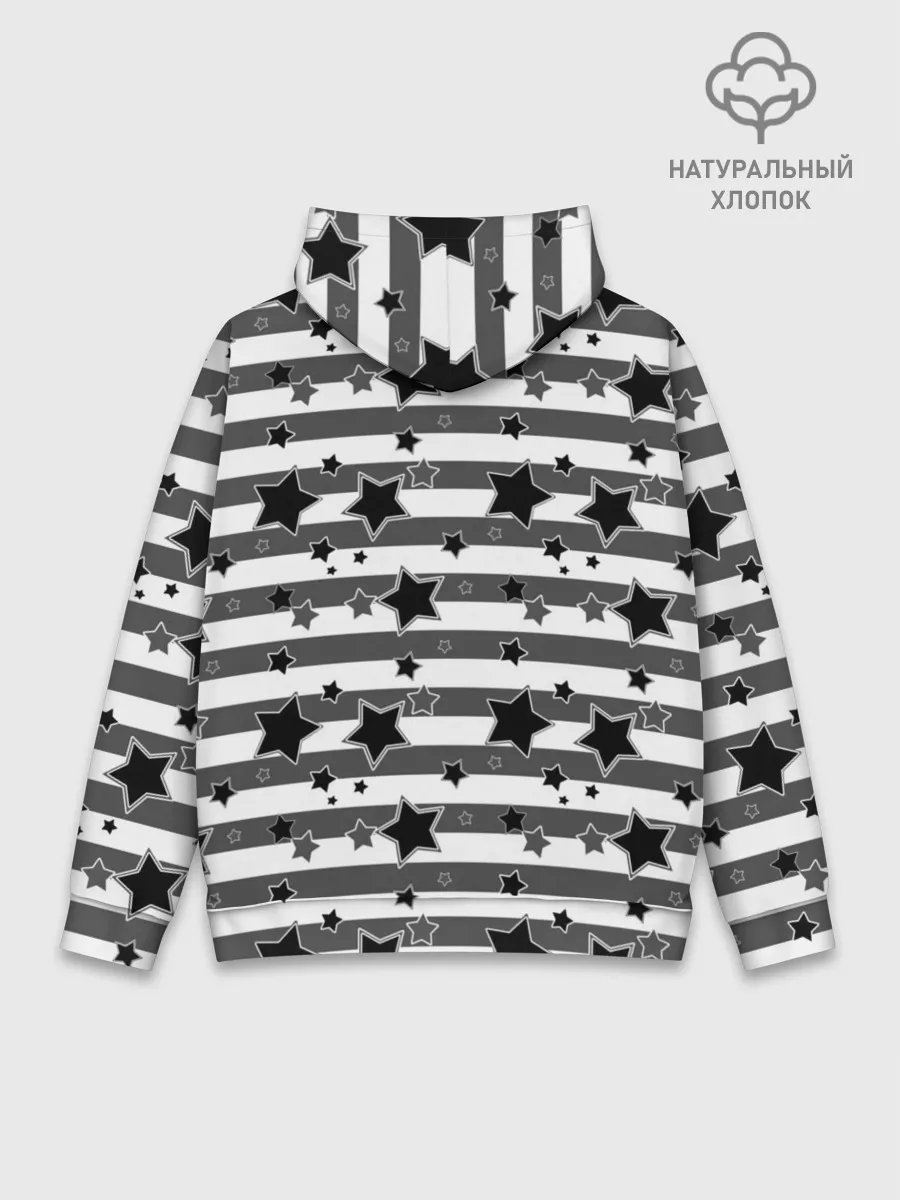 Худи мужской база хлопок / Черно-белый полосатый узор