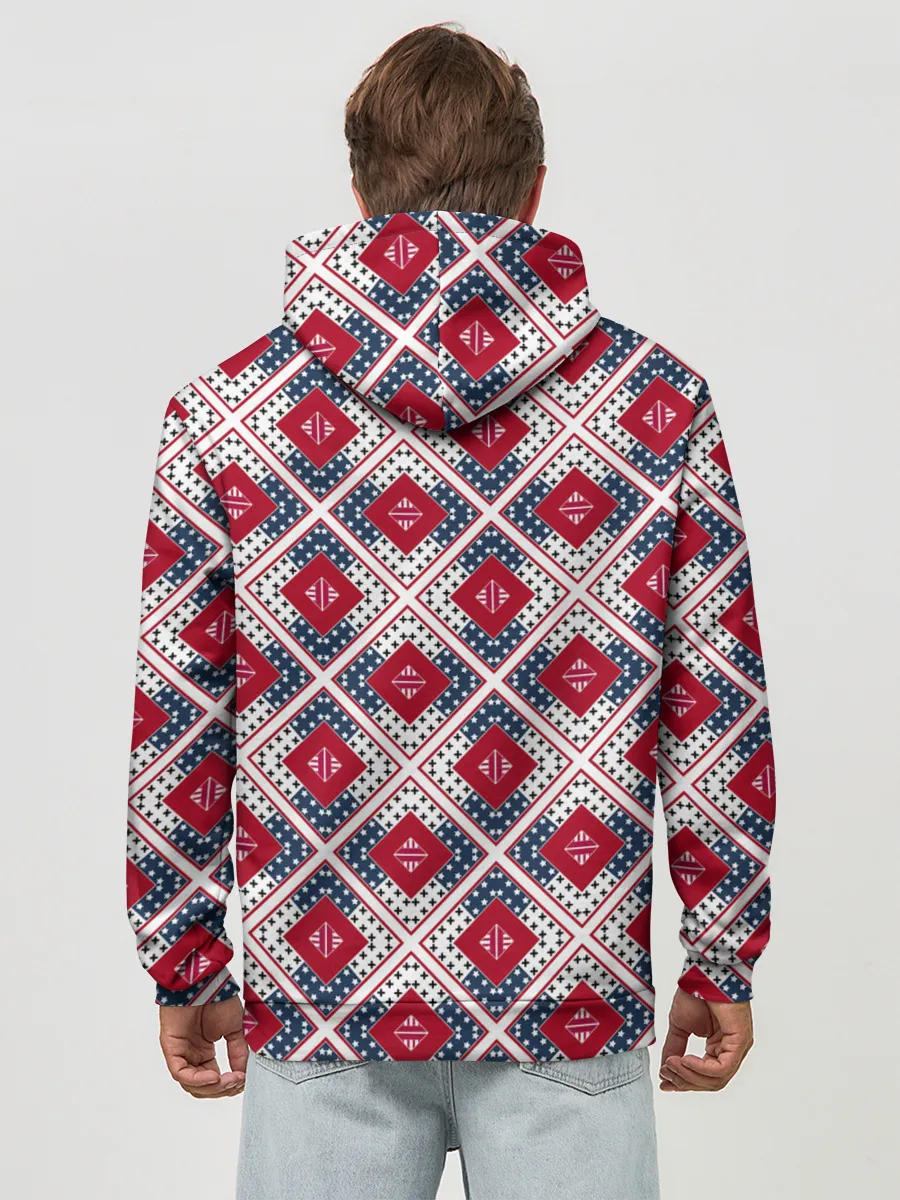 Худи мужской база хлопок / Красно-синий плед -клетка