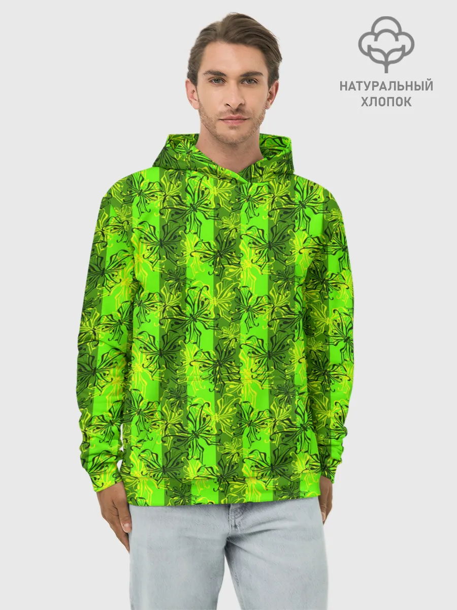 Худи мужской база хлопок / Неоновый полосатый узор