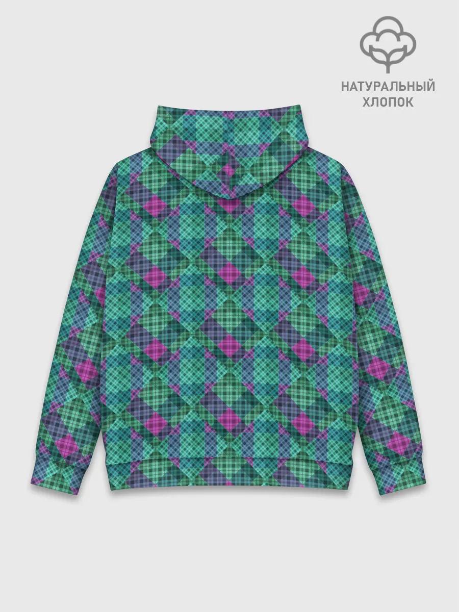 Худи мужской база хлопок / Бирюзовый клетчатый узор