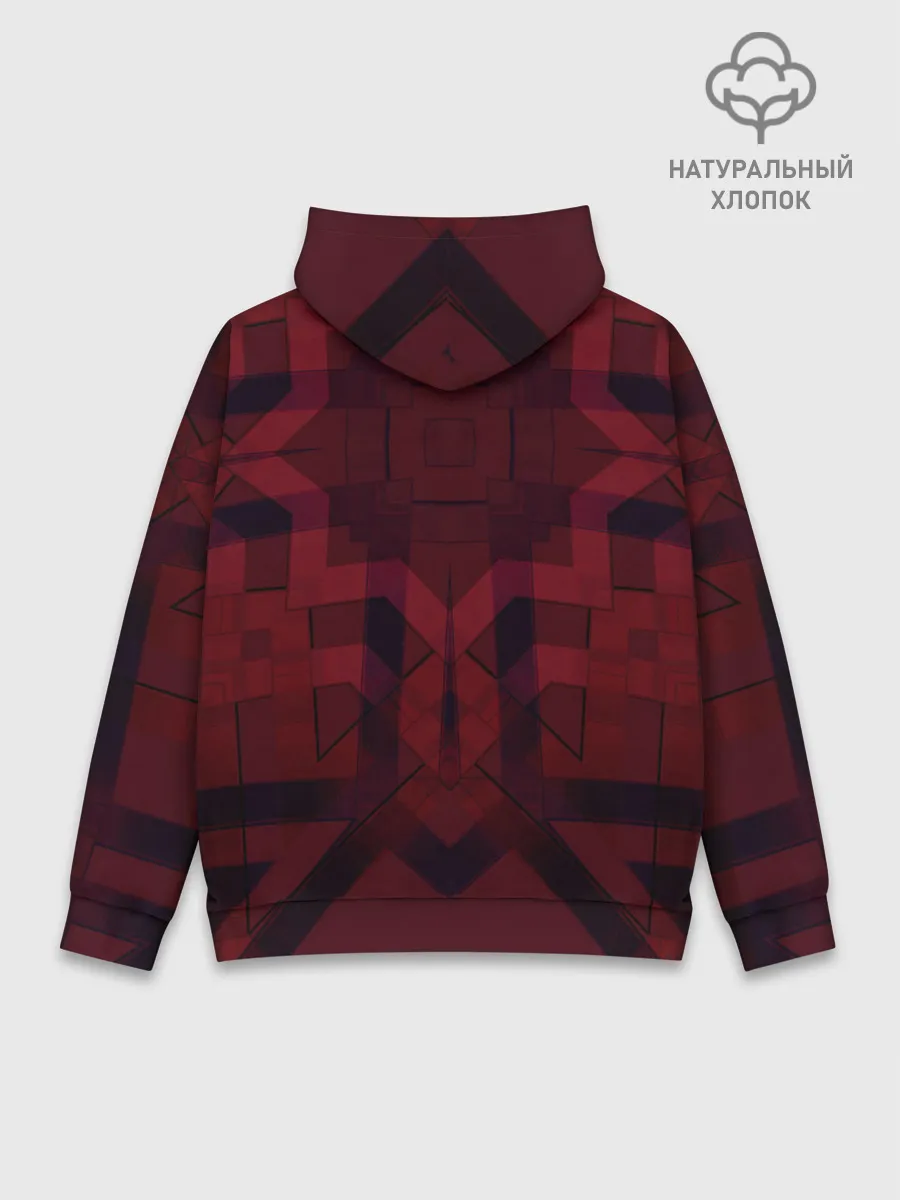 Худи мужской база хлопок / Темно-красный геометрический
