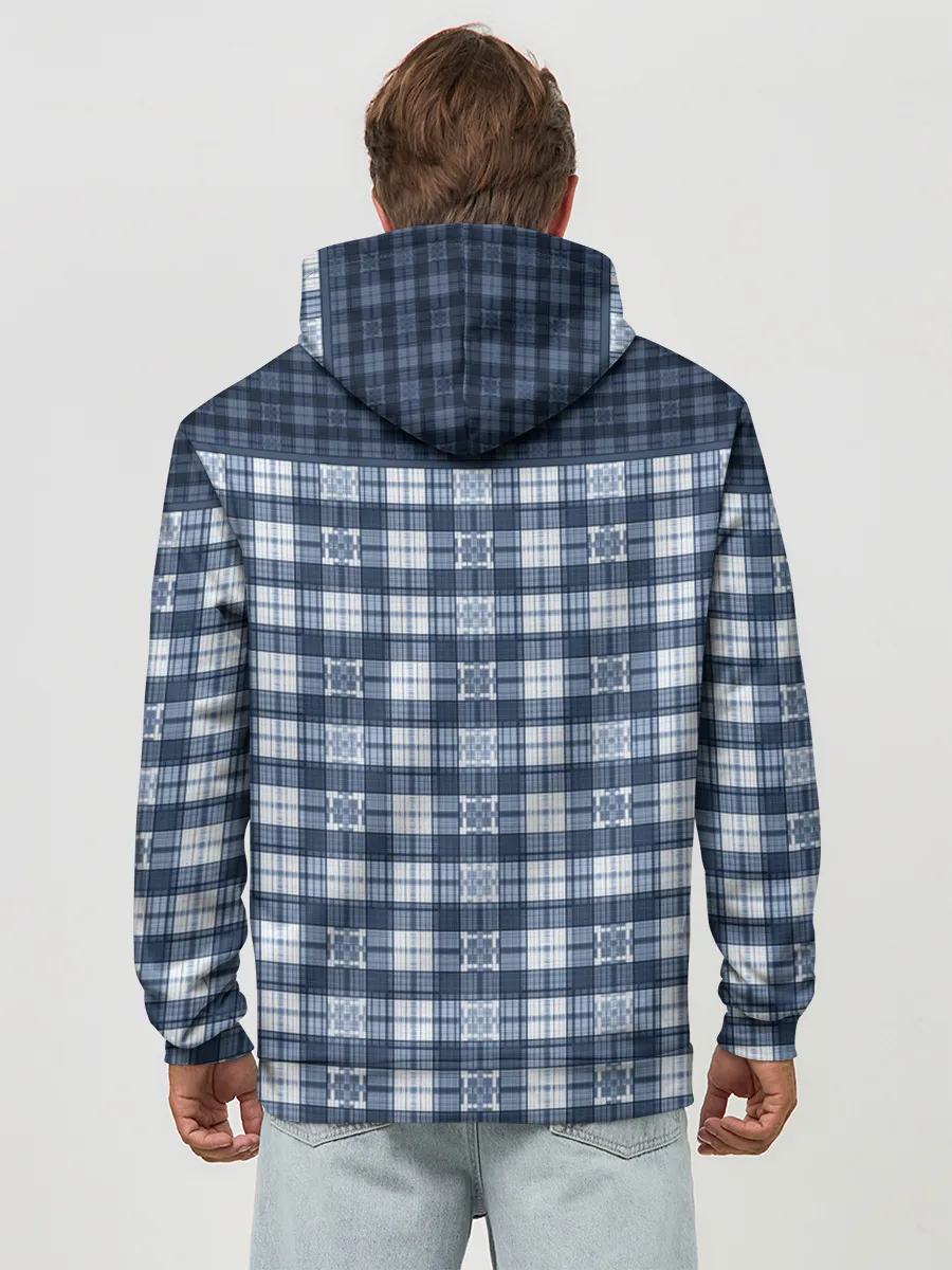 Худи мужской база хлопок / Синий узор в клетку