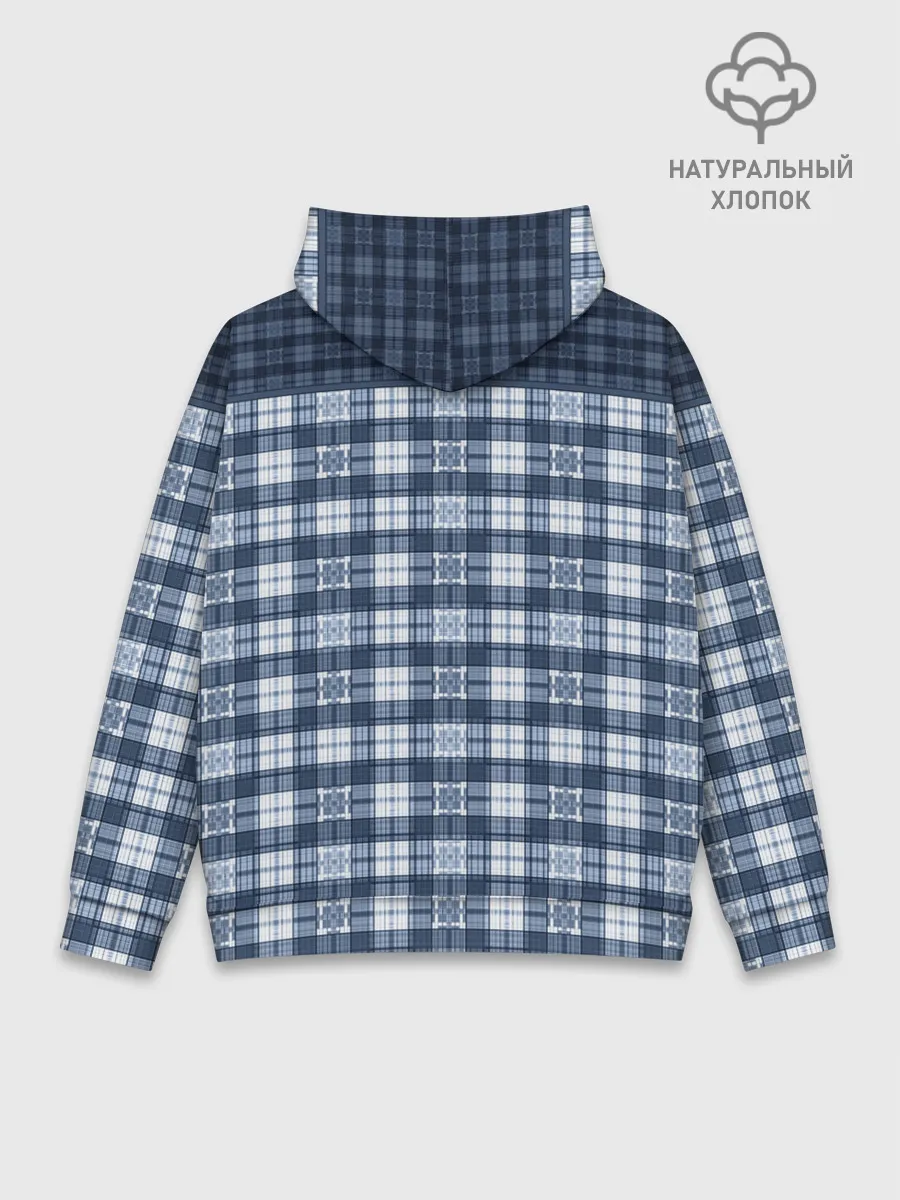 Худи мужской база хлопок / Синий узор в клетку