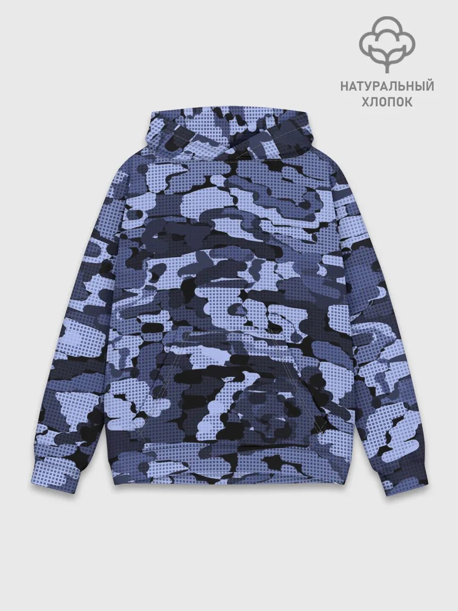 Худи мужской база хлопок / Синий камуфляж в клетку
