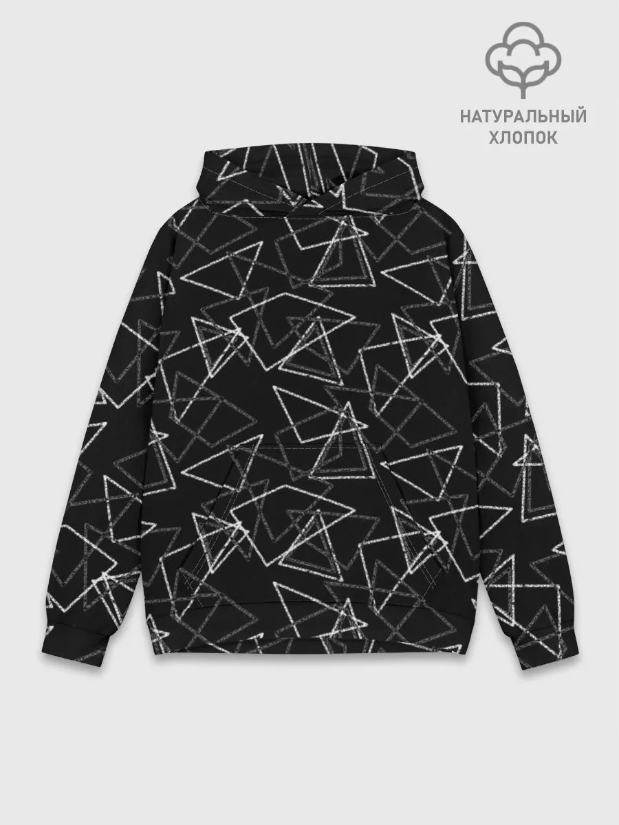 Худи мужской база хлопок / Черно-белый геометрический