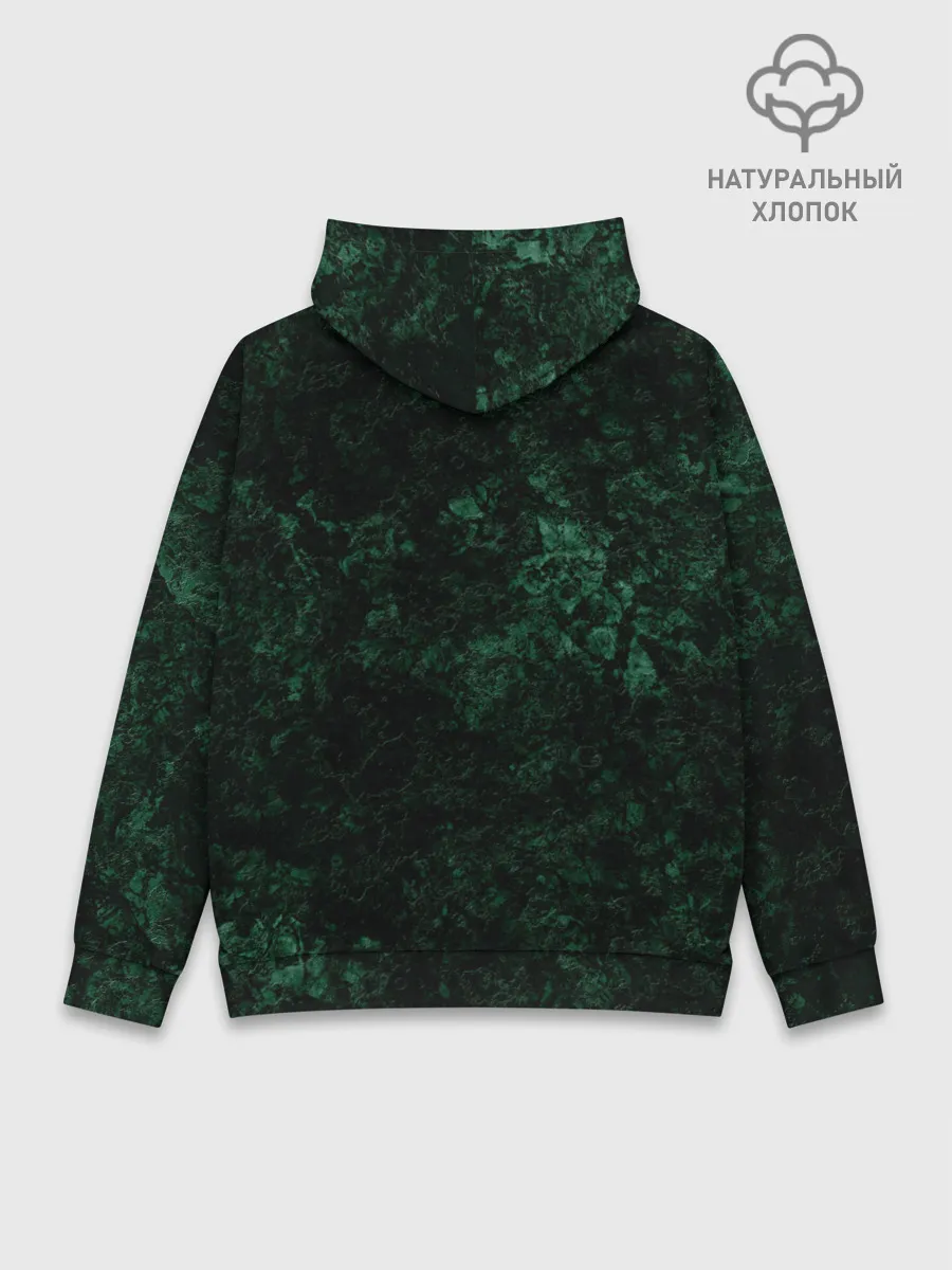 Худи мужской база хлопок / Темно-зеленый мраморный узор