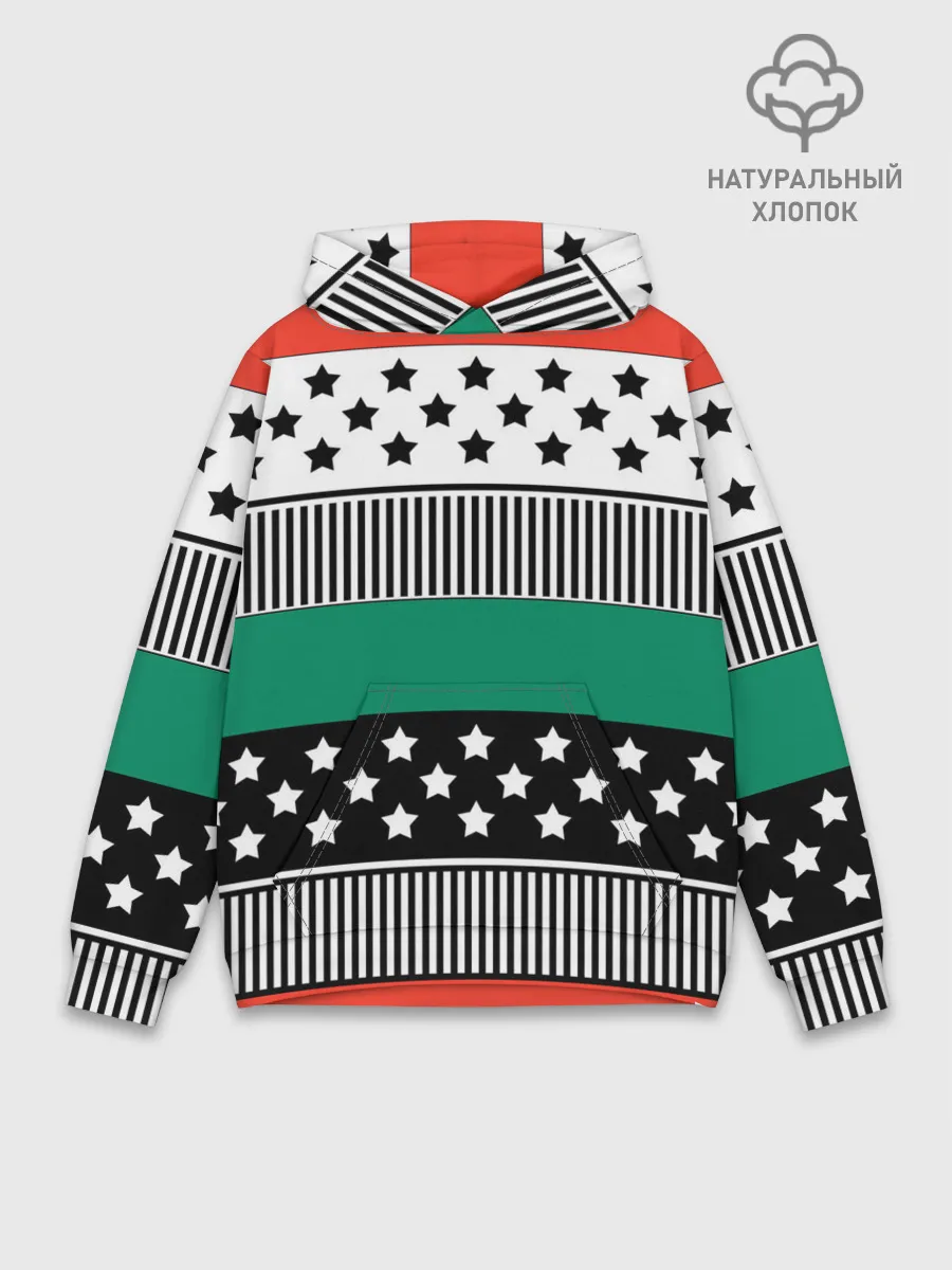 Худи мужской база хлопок / Полосатый звездный узор