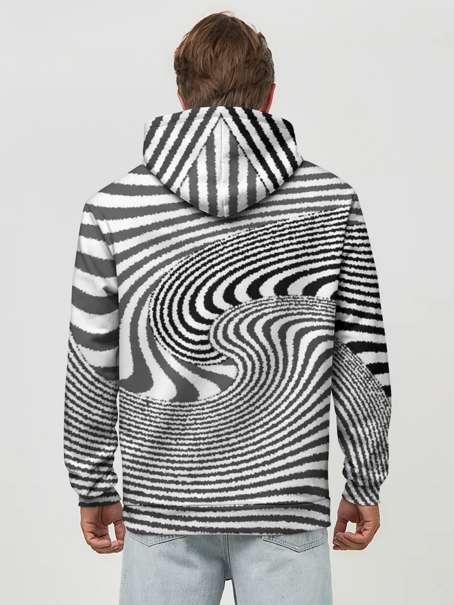 Худи мужской база хлопок / Черно белый мозаичный узор