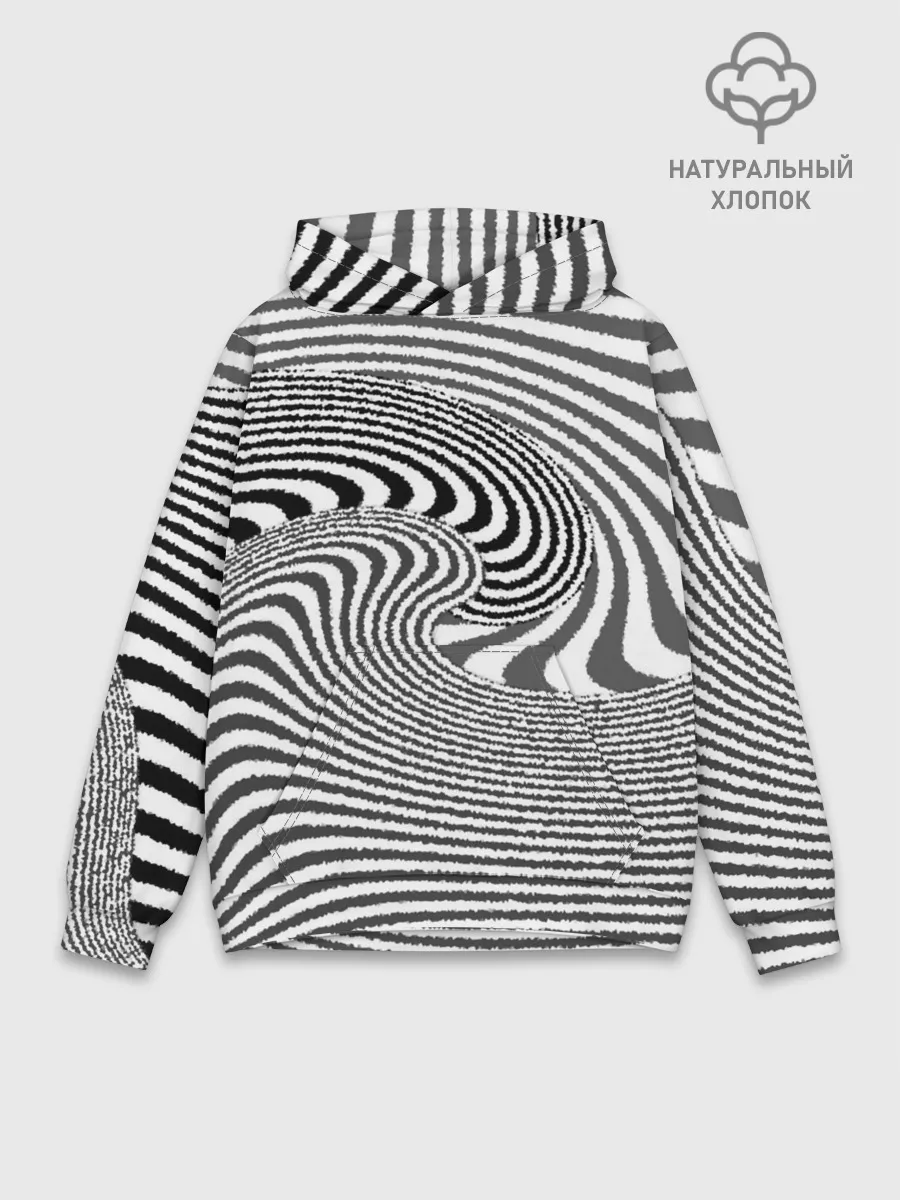 Худи мужской база хлопок / Черно белый мозаичный узор