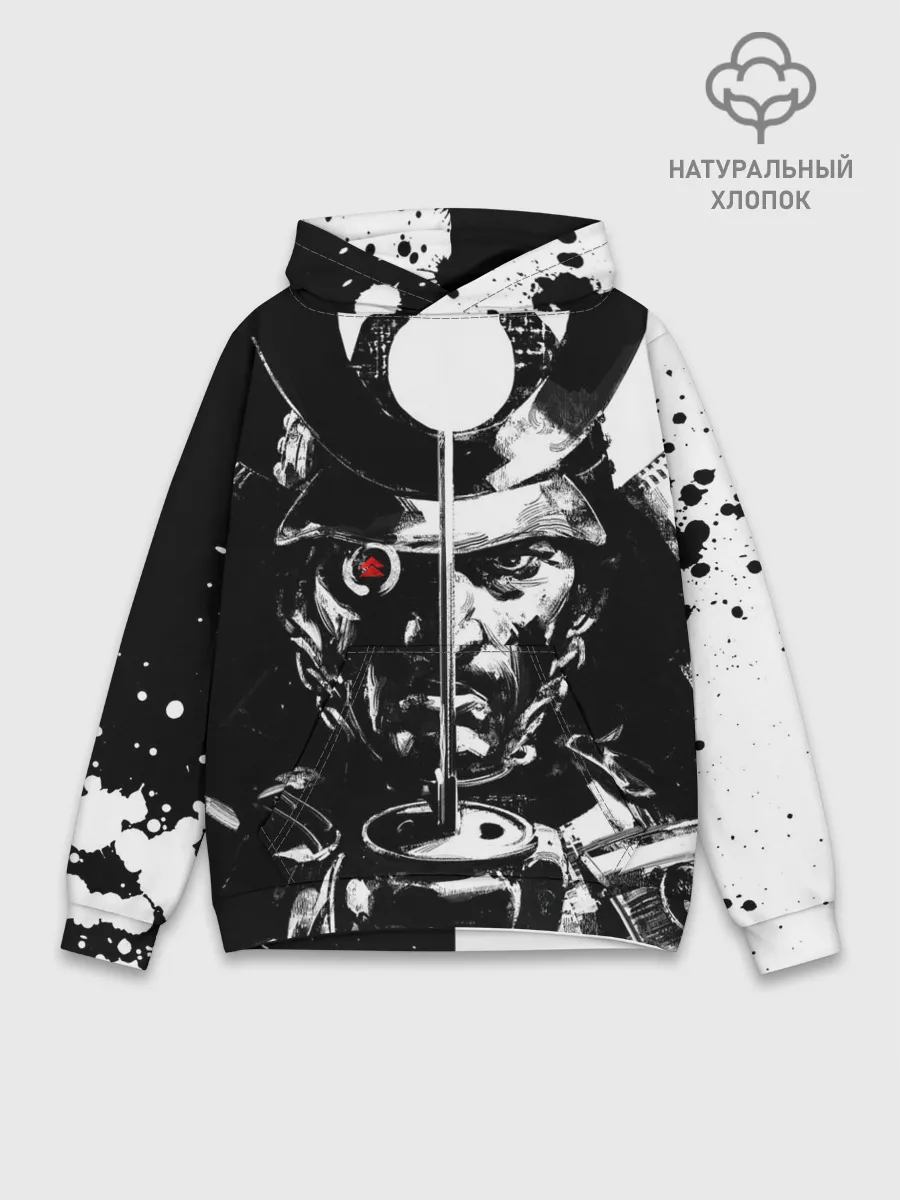 Худи мужской база хлопок / Самурай | ЧБ | Лого