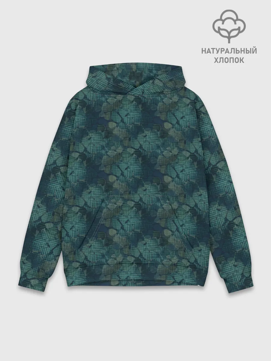 Худи мужской база хлопок / Синий абстрактный узор