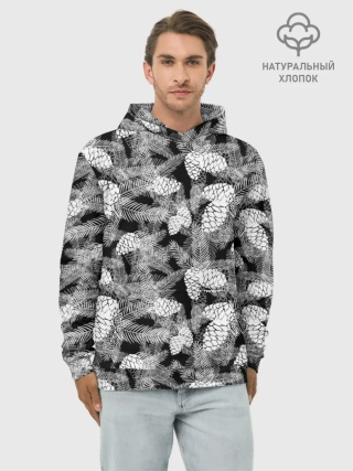 Худи мужской база хлопок / Черно-белый узор шишки