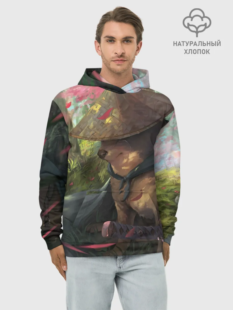 Худи мужской база хлопок / Собака Самурай плачет мем