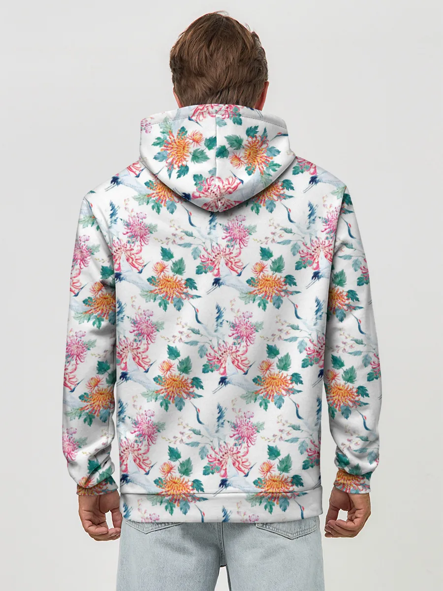 Худи мужской база хлопок / Журавли и хризантемы