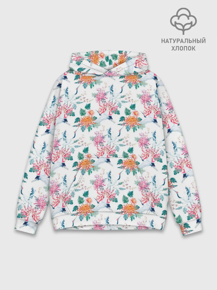 Худи мужской база хлопок / Журавли и хризантемы