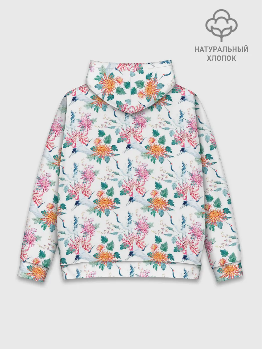 Худи мужской база хлопок / Журавли и хризантемы